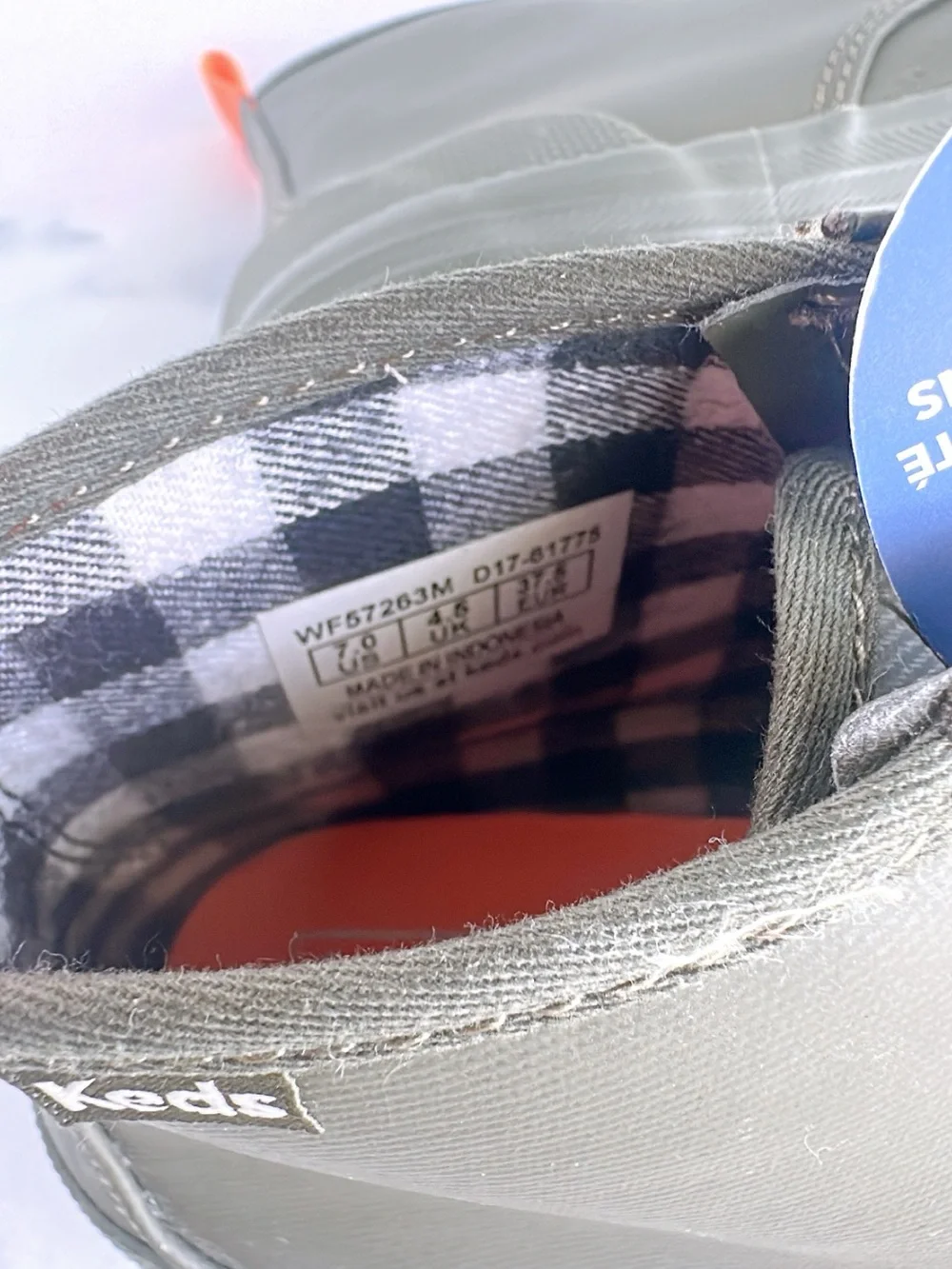 Keds Olive Green Striped High-Top Lace-Up Sneakers with Orange Pull Tabs